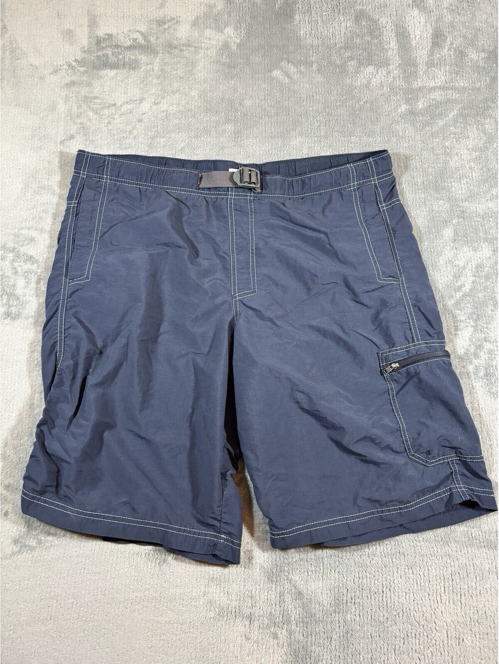Columbia Omni-Shade Cargo Shorts Mens M Blue Belted Embroidery Pockets Outdoors